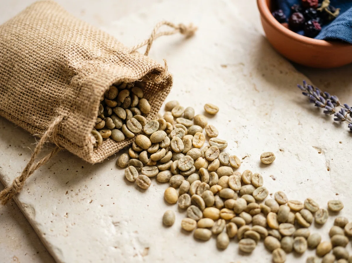 Raw green coffee beans - source of chlorogenic acids in Slim Coffee Booster green coffee extract supplement